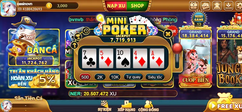 Mini Poker tại cổng game XuVang777